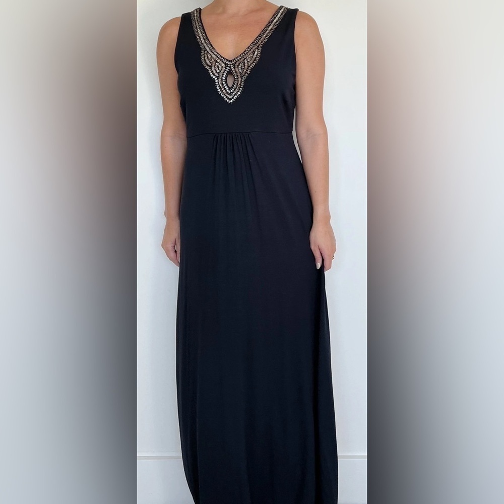TOMMY BAHAMA Sz XL Embellished Neckline Jersey Knit Elastic Waist Maxi Dress
